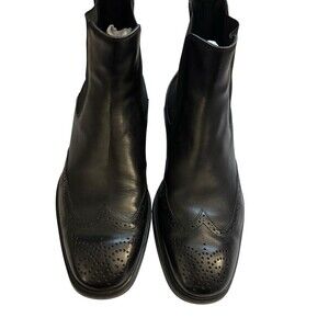 TOD'S Mens Lug Sole Chelsea Boot Black Leather Size 7.5 wing tip detail